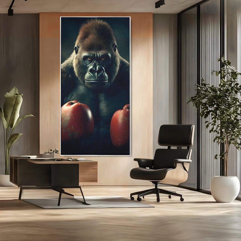 Tablou Canvas Premium, LuxCanva® M1328, Bestia cu Manusi, Boxer, Luptator, Campion, Puternic, Gorila, Primata, Animal, Knockout, Pumn, Manusi, Sport, Birou, Living, Camera Copil