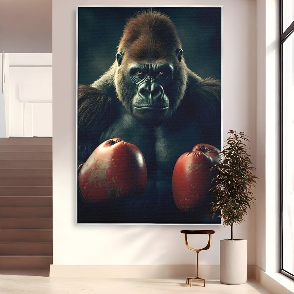 Tablou Canvas Premium, LuxCanva® M1328, Bestia cu Manusi, Boxer, Luptator, Campion, Puternic, Gorila, Primata, Animal, Knockout, Pumn, Manusi, Sport, Birou, Living, Camera Copil