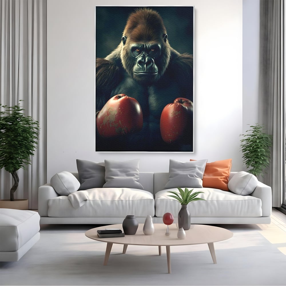 Tablou Canvas Premium, LuxCanva® M1328, Bestia cu Manusi, Boxer, Luptator, Campion, Puternic, Gorila, Primata, Animal, Knockout, Pumn, Manusi, Sport, Birou, Living, Camera Copil