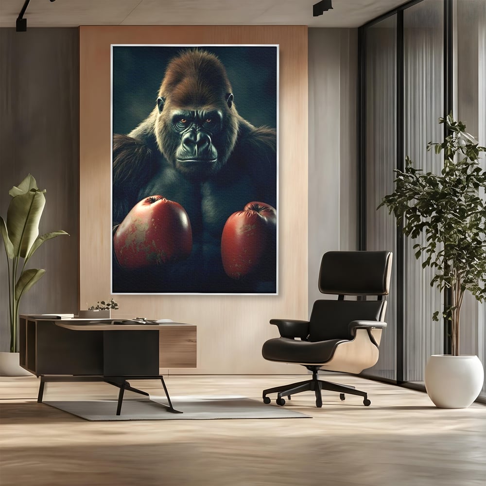 Tablou Canvas Premium, LuxCanva® M1328, Bestia cu Manusi, Boxer, Luptator, Campion, Puternic, Gorila, Primata, Animal, Knockout, Pumn, Manusi, Sport, Birou, Living, Camera Copil