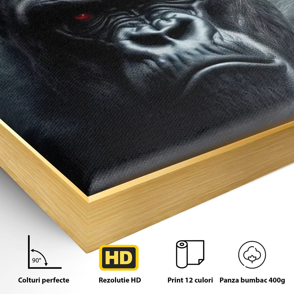 Tablou Canvas Premium, LuxCanva® M1330, Monarhul Junglei, Gorila, Rege, Coroana, Putere, Animal, Conducator, Fioros, Patrat, Auriu, Birou, Living, Camera Copil