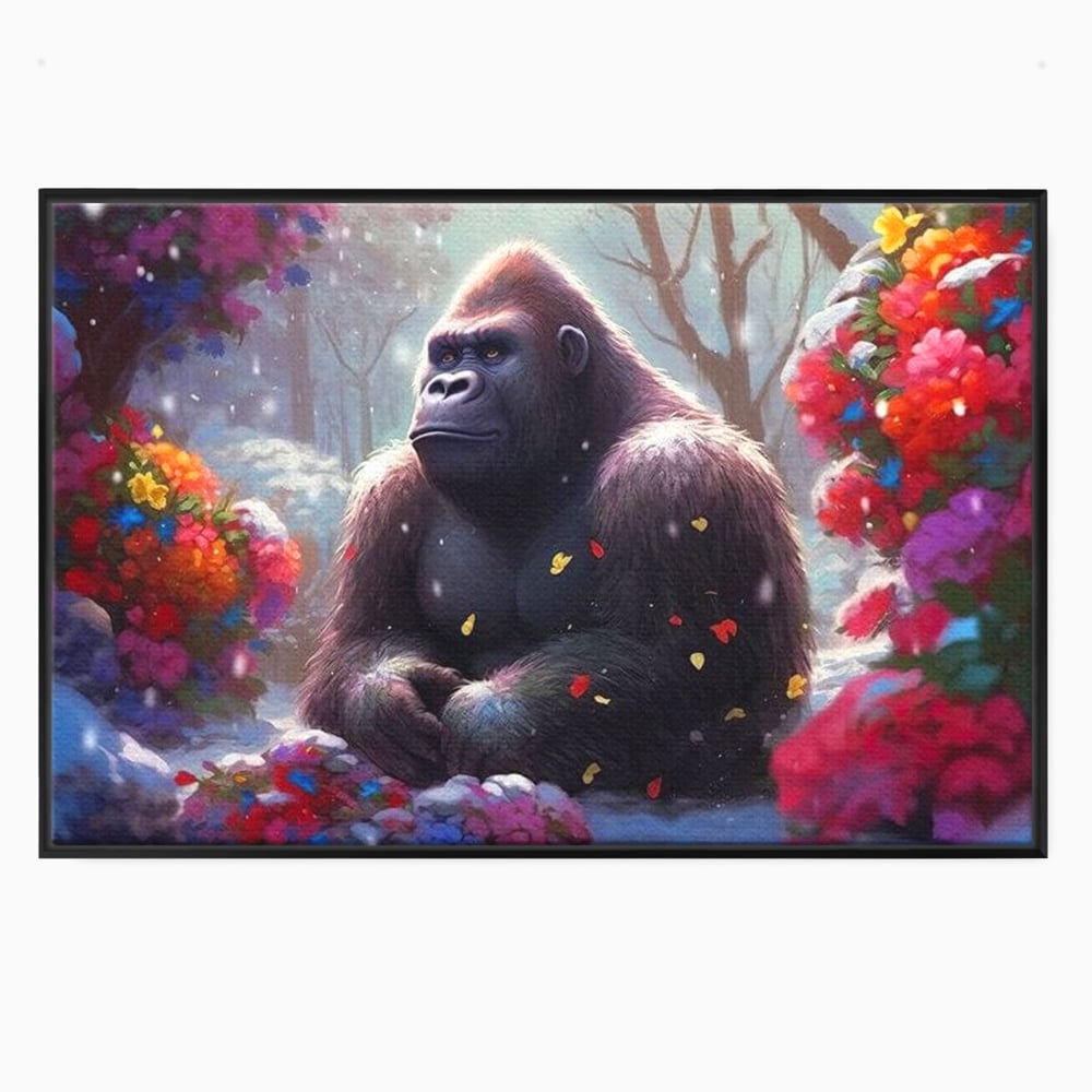 Leinwandbilder Premium, LuxCanva® M1331, Träumender Gorilla, Natur, Wald, Blumen, Winter, Schnee, Frieden, Träumen, Harmonie, Entspannung, Gorilla, Tiere, Büro, Wohnen, Wohnzimmer, Kinderzimmer
