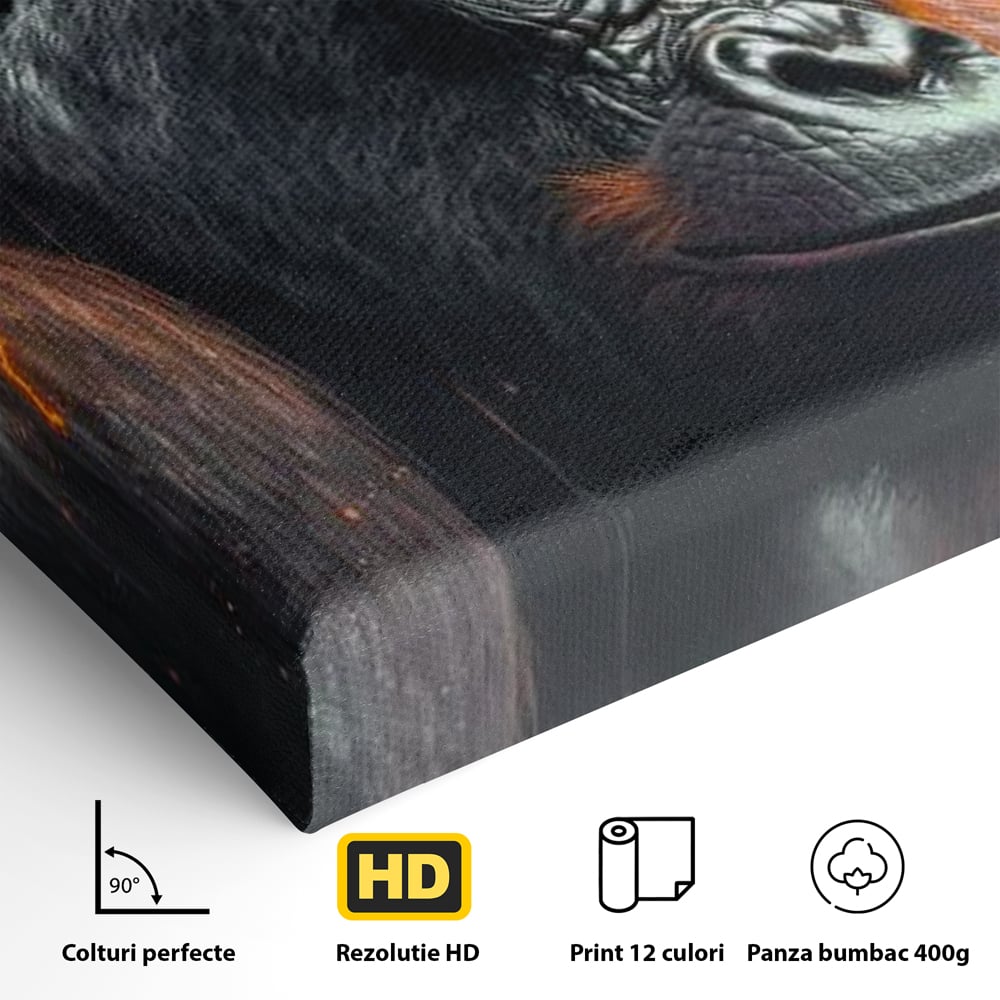Tablou Canvas Premium, LuxCanva® M1332, Crapaturile Timpului, Foc, Lava, Gorila, Animal, Intuneric, Arta Moderna, Putere, Mister, Dominanta, Birou, Living, Camera Copil