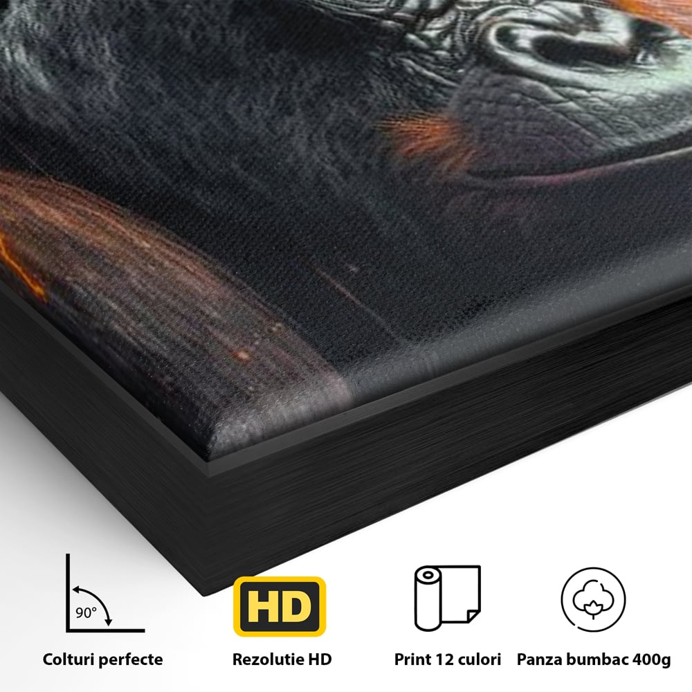 Tablou Canvas Premium, LuxCanva® M1332, Crapaturile Timpului, Foc, Lava, Gorila, Animal, Intuneric, Arta Moderna, Putere, Mister, Dominanta, Birou, Living, Camera Copil