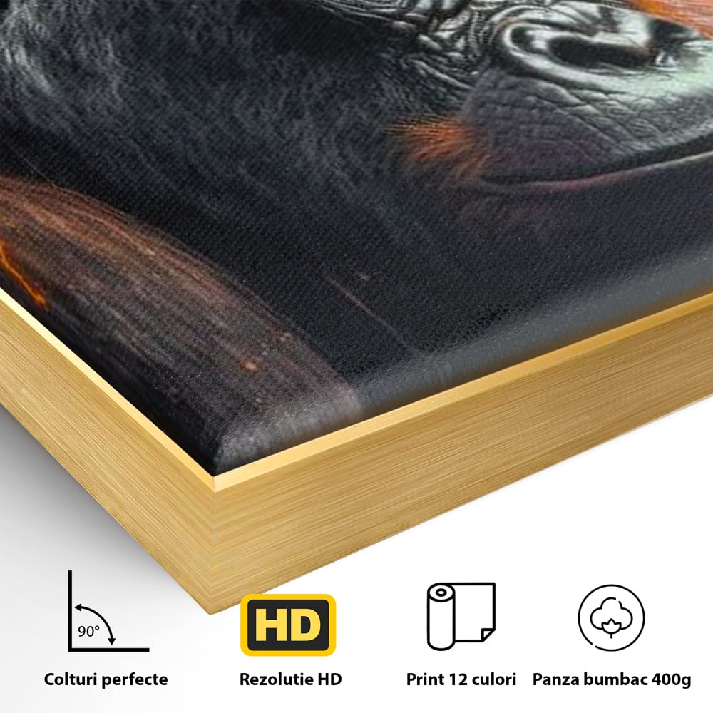 Tablou Canvas Premium, LuxCanva® M1332, Crapaturile Timpului, Foc, Lava, Gorila, Animal, Intuneric, Arta Moderna, Putere, Mister, Dominanta, Birou, Living, Camera Copil