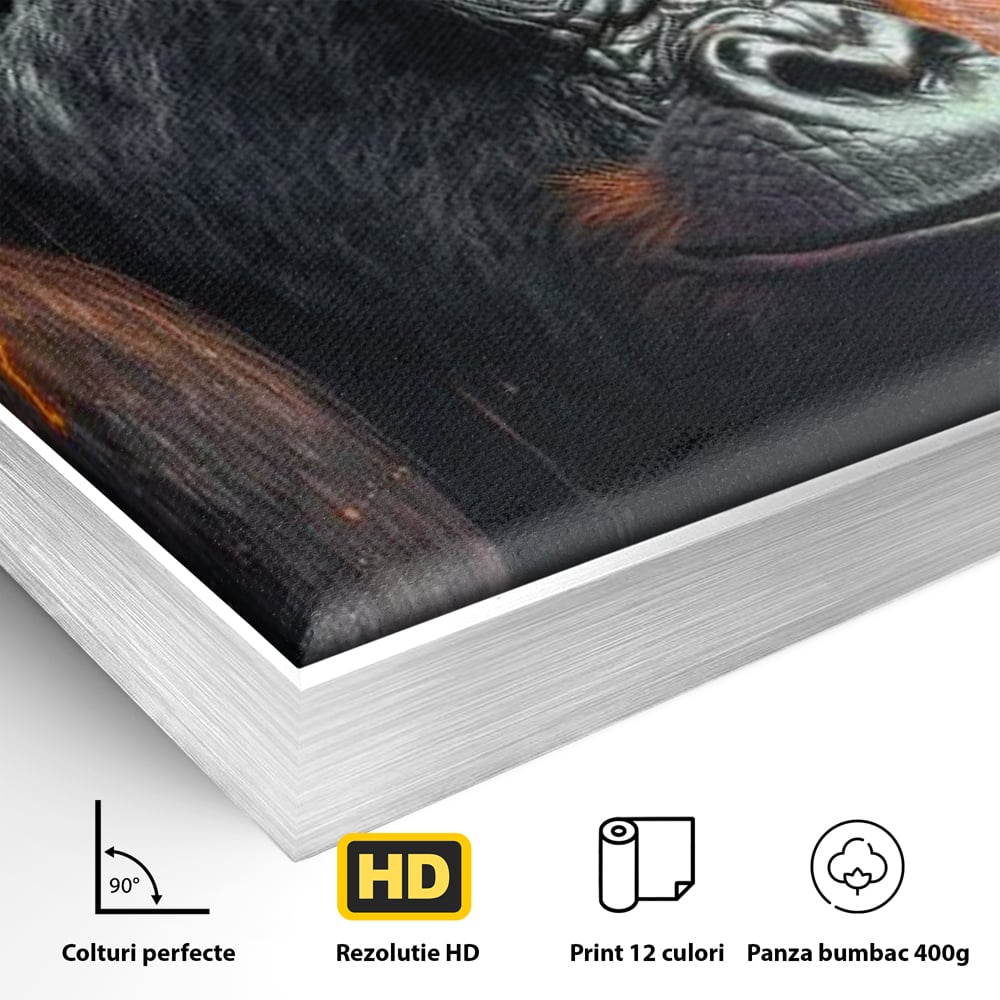 Tablou Canvas Premium, LuxCanva® M1332, Crapaturile Timpului, Foc, Lava, Gorila, Animal, Intuneric, Arta Moderna, Putere, Mister, Dominanta, Birou, Living, Camera Copil