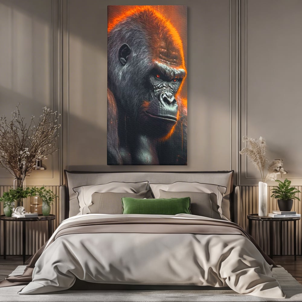 Tablou Canvas Premium, LuxCanva® M1332, Crapaturile Timpului, Foc, Lava, Gorila, Animal, Intuneric, Arta Moderna, Putere, Mister, Dominanta, Birou, Living, Camera Copil