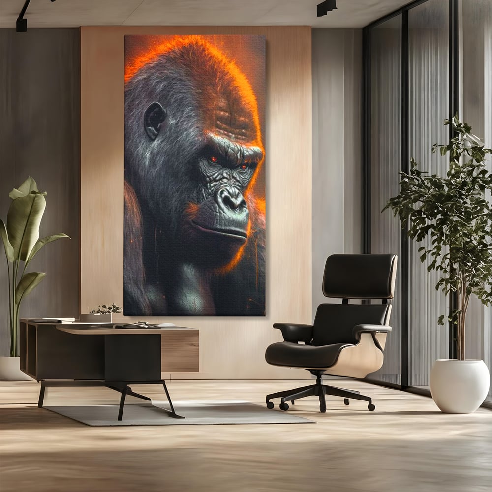 Tablou Canvas Premium, LuxCanva® M1332, Crapaturile Timpului, Foc, Lava, Gorila, Animal, Intuneric, Arta Moderna, Putere, Mister, Dominanta, Birou, Living, Camera Copil