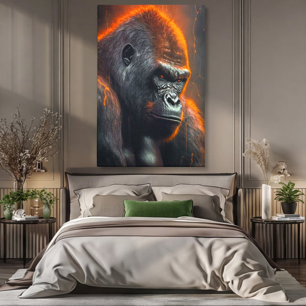 Tablou Canvas Premium, LuxCanva® M1332, Crapaturile Timpului, Foc, Lava, Gorila, Animal, Intuneric, Arta Moderna, Putere, Mister, Dominanta, Birou, Living, Camera Copil