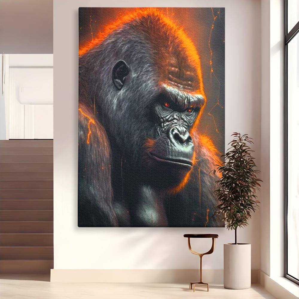 Tablou Canvas Premium, LuxCanva® M1332, Crapaturile Timpului, Foc, Lava, Gorila, Animal, Intuneric, Arta Moderna, Putere, Mister, Dominanta, Birou, Living, Camera Copil