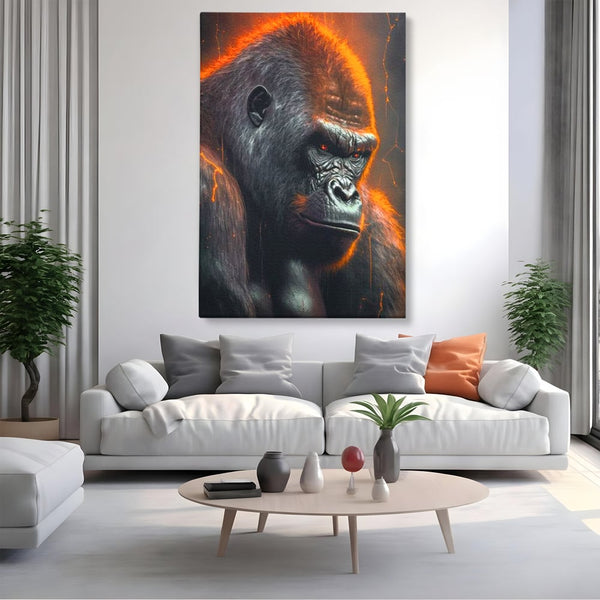 Tablou Canvas Premium, LuxCanva® M1332, Crapaturile Timpului, Foc, Lava, Gorila, Animal, Intuneric, Arta Moderna, Putere, Mister, Dominanta, Birou, Living, Camera Copil