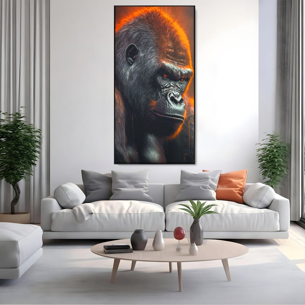 Tablou Canvas Premium, LuxCanva® M1332, Crapaturile Timpului, Foc, Lava, Gorila, Animal, Intuneric, Arta Moderna, Putere, Mister, Dominanta, Birou, Living, Camera Copil