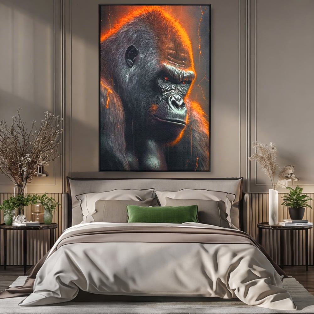 Tablou Canvas Premium, LuxCanva® M1332, Crapaturile Timpului, Foc, Lava, Gorila, Animal, Intuneric, Arta Moderna, Putere, Mister, Dominanta, Birou, Living, Camera Copil