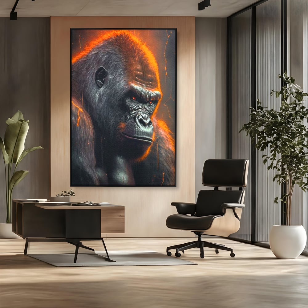 Tablou Canvas Premium, LuxCanva® M1332, Crapaturile Timpului, Foc, Lava, Gorila, Animal, Intuneric, Arta Moderna, Putere, Mister, Dominanta, Birou, Living, Camera Copil