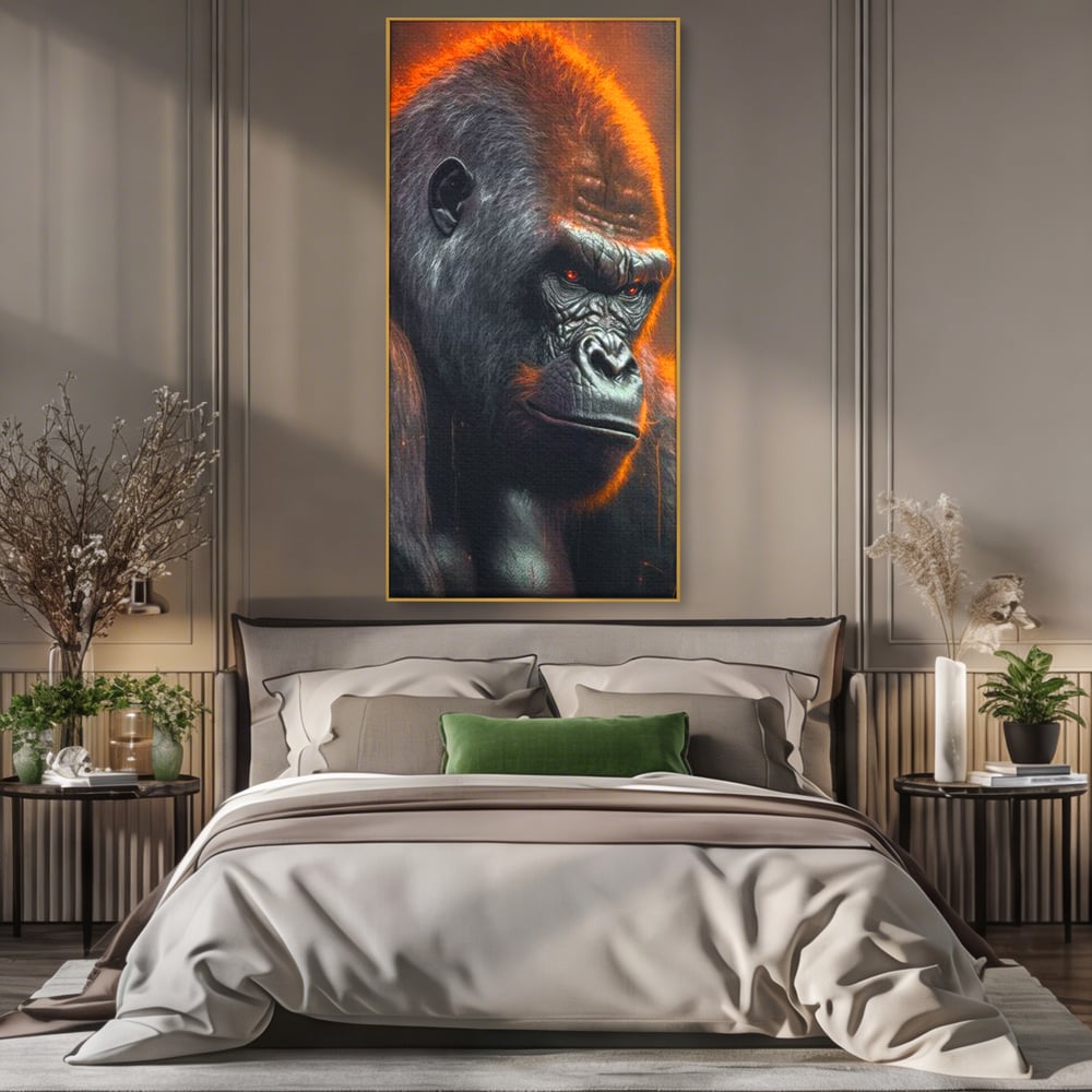 Tablou Canvas Premium, LuxCanva® M1332, Crapaturile Timpului, Foc, Lava, Gorila, Animal, Intuneric, Arta Moderna, Putere, Mister, Dominanta, Birou, Living, Camera Copil