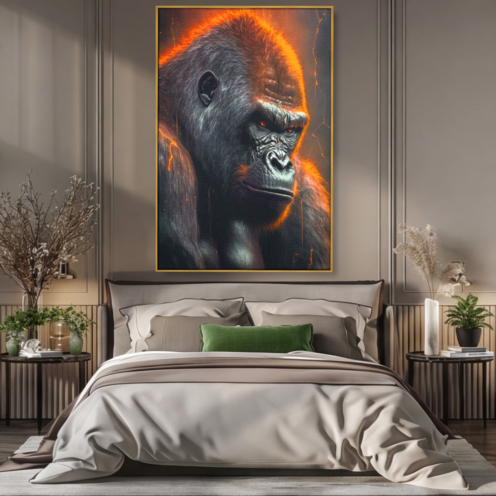 Tablou Canvas Premium, LuxCanva® M1332, Crapaturile Timpului, Foc, Lava, Gorila, Animal, Intuneric, Arta Moderna, Putere, Mister, Dominanta, Birou, Living, Camera Copil