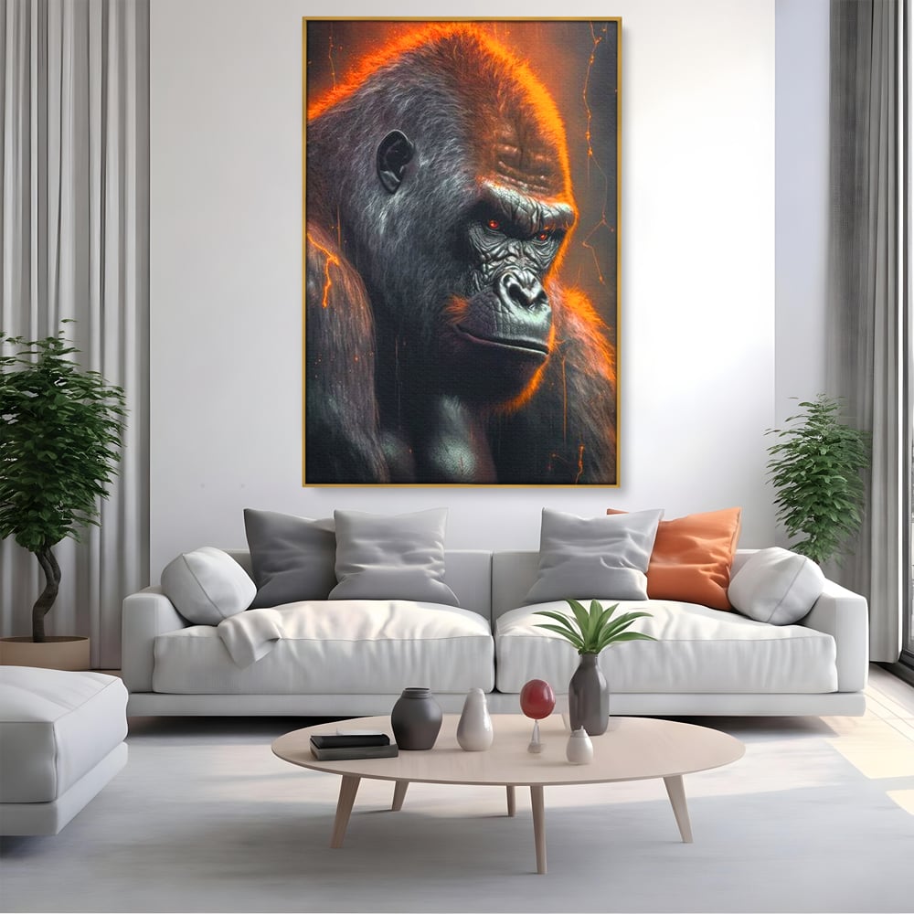 Tablou Canvas Premium, LuxCanva® M1332, Crapaturile Timpului, Foc, Lava, Gorila, Animal, Intuneric, Arta Moderna, Putere, Mister, Dominanta, Birou, Living, Camera Copil