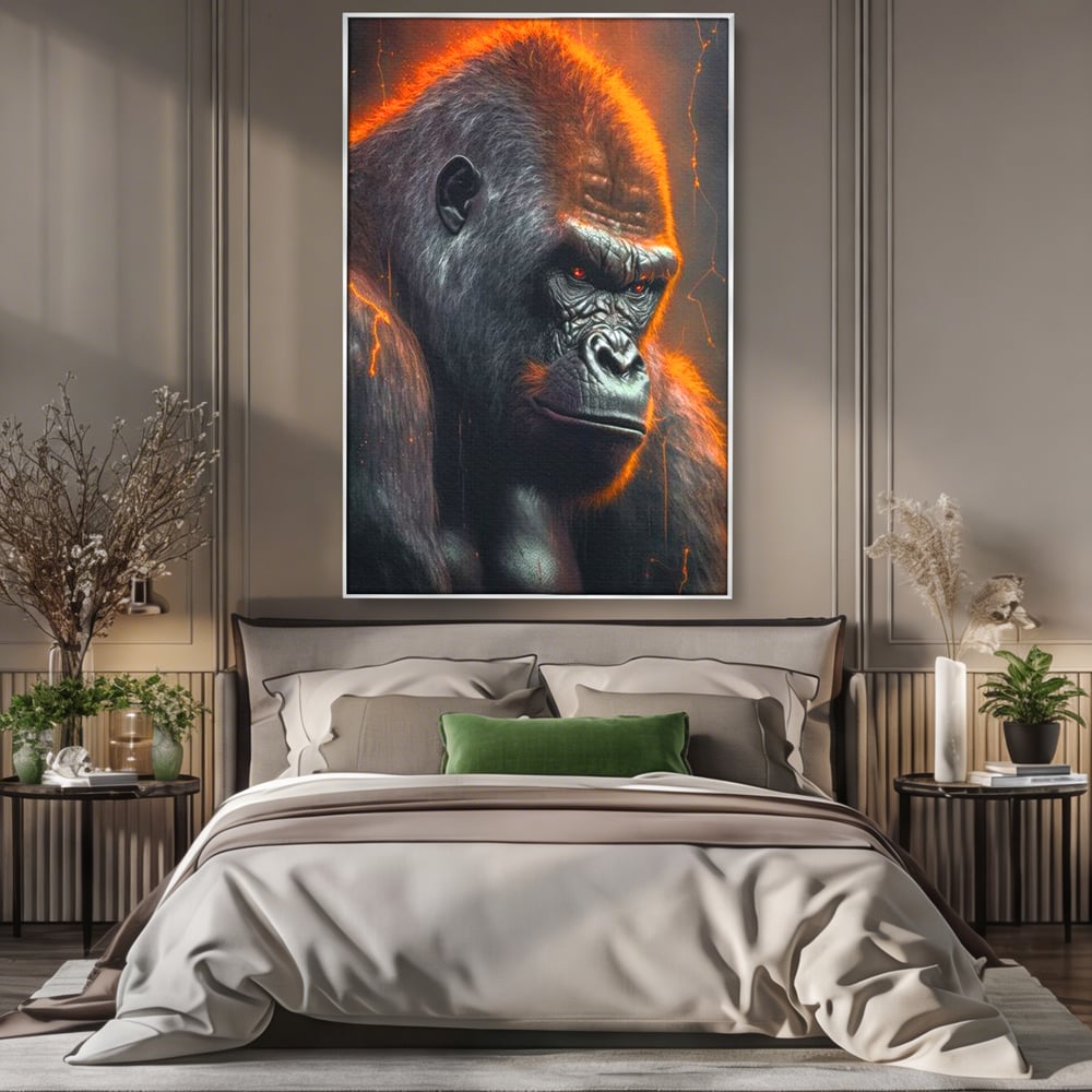 Tablou Canvas Premium, LuxCanva® M1332, Crapaturile Timpului, Foc, Lava, Gorila, Animal, Intuneric, Arta Moderna, Putere, Mister, Dominanta, Birou, Living, Camera Copil