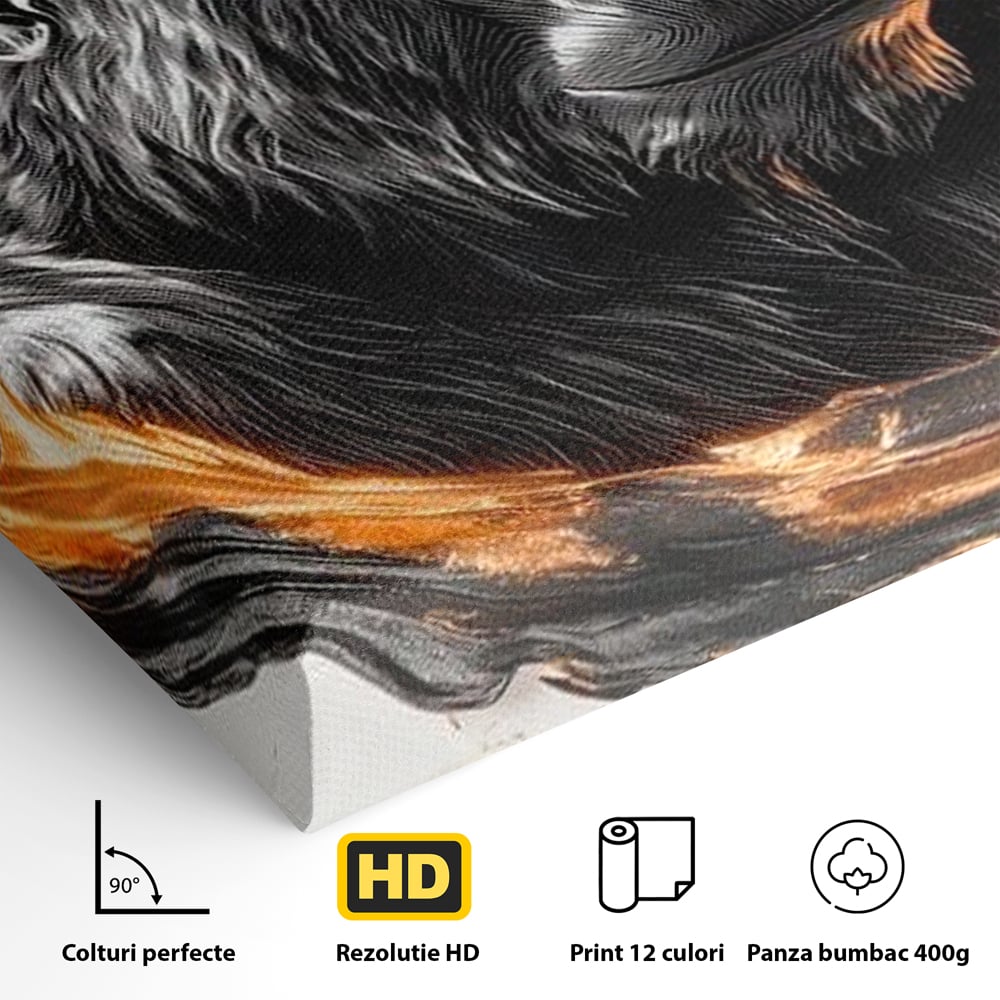 Tablou Canvas Premium, LuxCanva® M1333, Cercul de Foc, Gorila, Forta, Energie, Arta Abstracta, Simbol, Animal, Epic, Viziune, Valuri, Modern, Birou, Living, Camera Copil