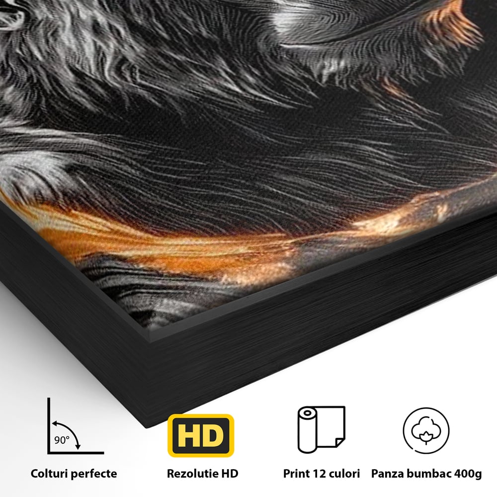 Tablou Canvas Premium, LuxCanva® M1333, Cercul de Foc, Gorila, Forta, Energie, Arta Abstracta, Simbol, Animal, Epic, Viziune, Valuri, Modern, Birou, Living, Camera Copil