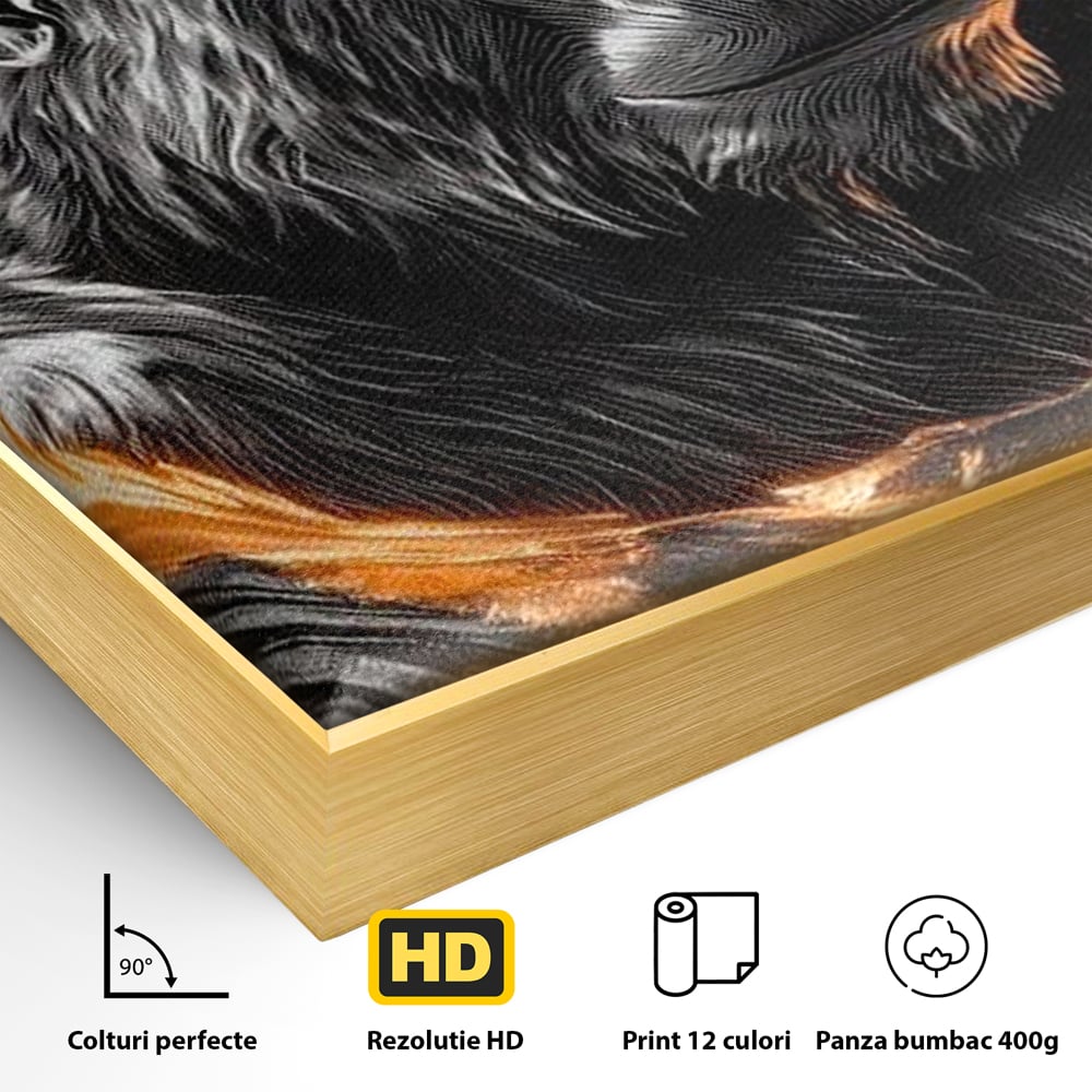 Tablou Canvas Premium, LuxCanva® M1333, Cercul de Foc, Gorila, Forta, Energie, Arta Abstracta, Simbol, Animal, Epic, Viziune, Valuri, Modern, Birou, Living, Camera Copil