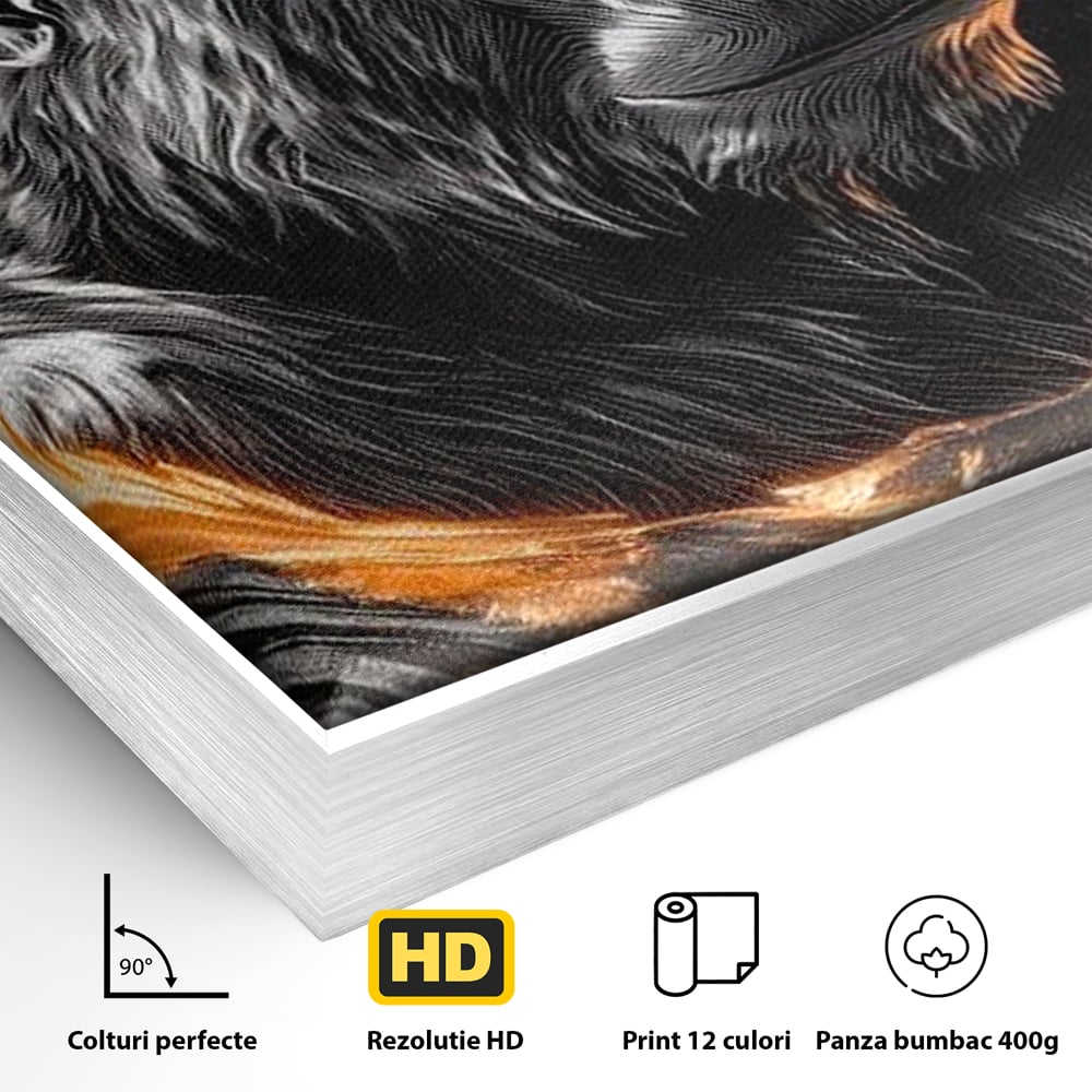 Tablou Canvas Premium, LuxCanva® M1333, Cercul de Foc, Gorila, Forta, Energie, Arta Abstracta, Simbol, Animal, Epic, Viziune, Valuri, Modern, Birou, Living, Camera Copil