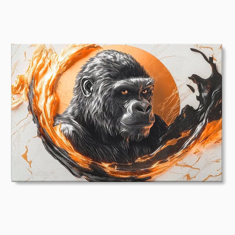 Tablou Canvas Premium, LuxCanva® M1333, Cercul de Foc, Gorila, Forta, Energie, Arta Abstracta, Simbol, Animal, Epic, Viziune, Valuri, Modern, Birou, Living, Camera Copil