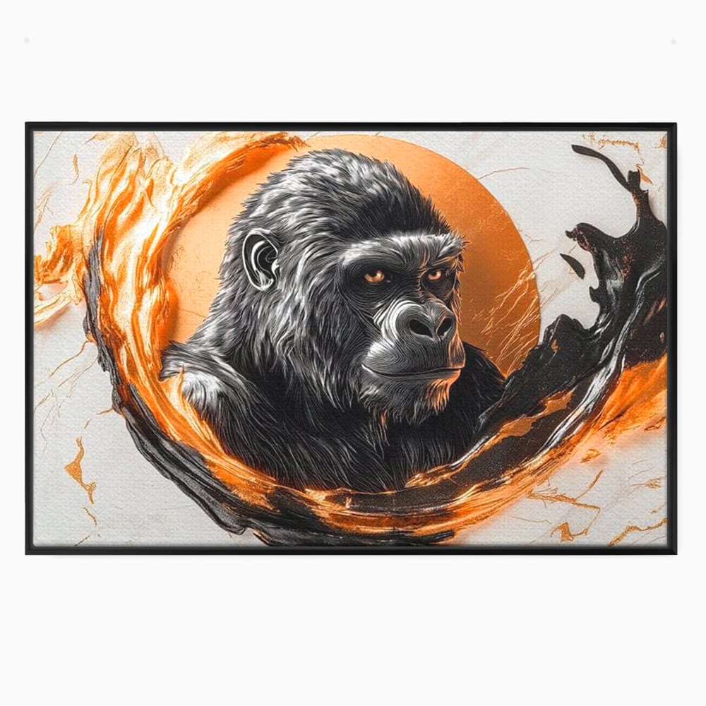 Tablou Canvas Premium, LuxCanva® M1333, Cercul de Foc, Gorila, Forta, Energie, Arta Abstracta, Simbol, Animal, Epic, Viziune, Valuri, Modern, Birou, Living, Camera Copil
