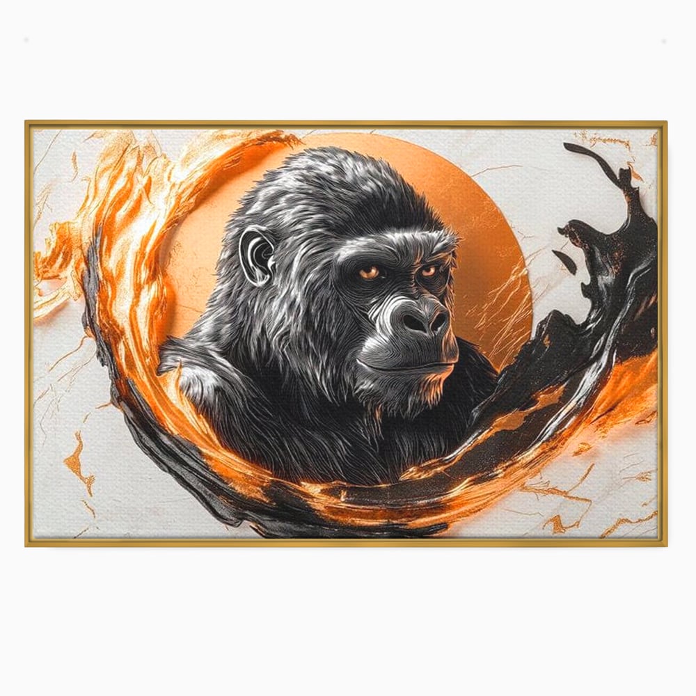 Tablou Canvas Premium, LuxCanva® M1333, Cercul de Foc, Gorila, Forta, Energie, Arta Abstracta, Simbol, Animal, Epic, Viziune, Valuri, Modern, Birou, Living, Camera Copil