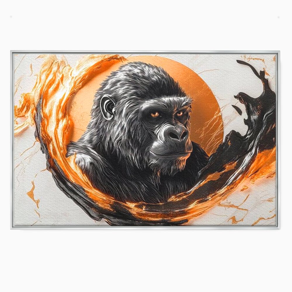 Tablou Canvas Premium, LuxCanva® M1333, Cercul de Foc, Gorila, Forta, Energie, Arta Abstracta, Simbol, Animal, Epic, Viziune, Valuri, Modern, Birou, Living, Camera Copil