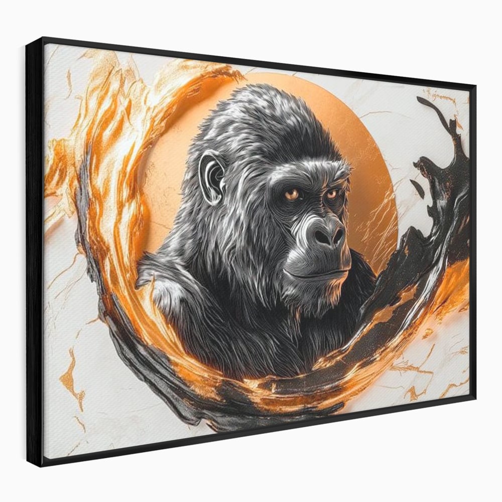 Tablou Canvas Premium, LuxCanva® M1333, Cercul de Foc, Gorila, Forta, Energie, Arta Abstracta, Simbol, Animal, Epic, Viziune, Valuri, Modern, Birou, Living, Camera Copil