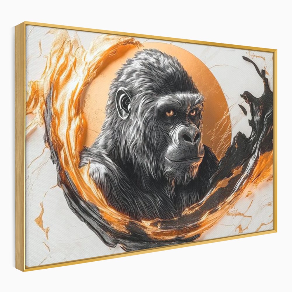 Tablou Canvas Premium, LuxCanva® M1333, Cercul de Foc, Gorila, Forta, Energie, Arta Abstracta, Simbol, Animal, Epic, Viziune, Valuri, Modern, Birou, Living, Camera Copil