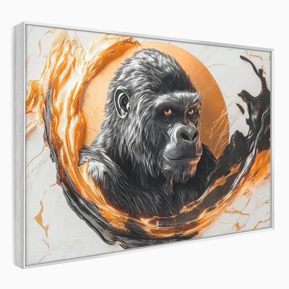 Tablou Canvas Premium, LuxCanva® M1333, Cercul de Foc, Gorila, Forta, Energie, Arta Abstracta, Simbol, Animal, Epic, Viziune, Valuri, Modern, Birou, Living, Camera Copil