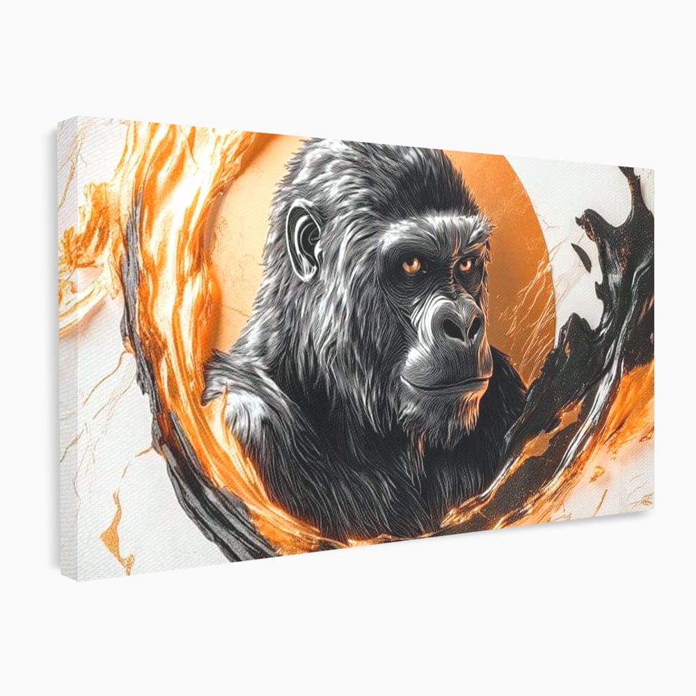 Tablou Canvas Premium, LuxCanva® M1333, Cercul de Foc, Gorila, Forta, Energie, Arta Abstracta, Simbol, Animal, Epic, Viziune, Valuri, Modern, Birou, Living, Camera Copil