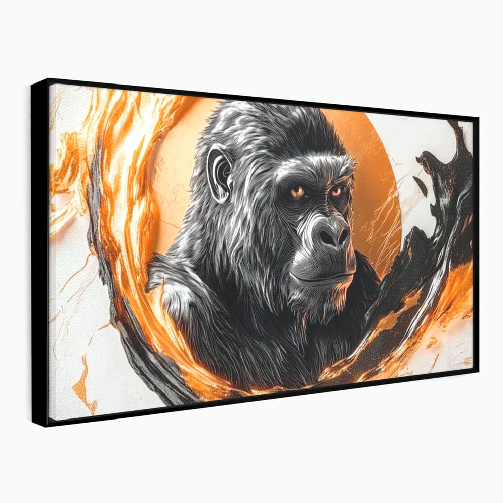 Tablou Canvas Premium, LuxCanva® M1333, Cercul de Foc, Gorila, Forta, Energie, Arta Abstracta, Simbol, Animal, Epic, Viziune, Valuri, Modern, Birou, Living, Camera Copil