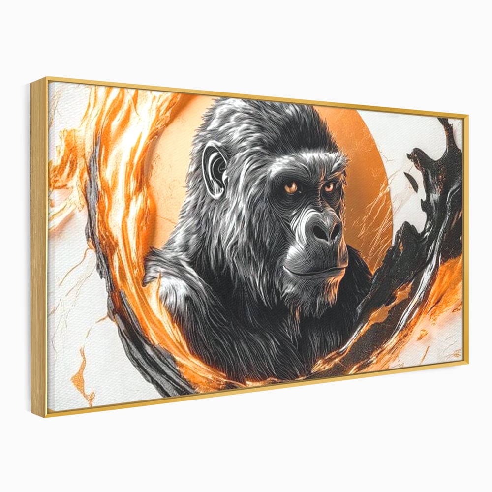 Tablou Canvas Premium, LuxCanva® M1333, Cercul de Foc, Gorila, Forta, Energie, Arta Abstracta, Simbol, Animal, Epic, Viziune, Valuri, Modern, Birou, Living, Camera Copil