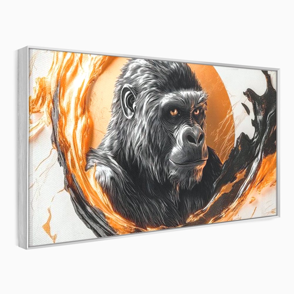 Tablou Canvas Premium, LuxCanva® M1333, Cercul de Foc, Gorila, Forta, Energie, Arta Abstracta, Simbol, Animal, Epic, Viziune, Valuri, Modern, Birou, Living, Camera Copil