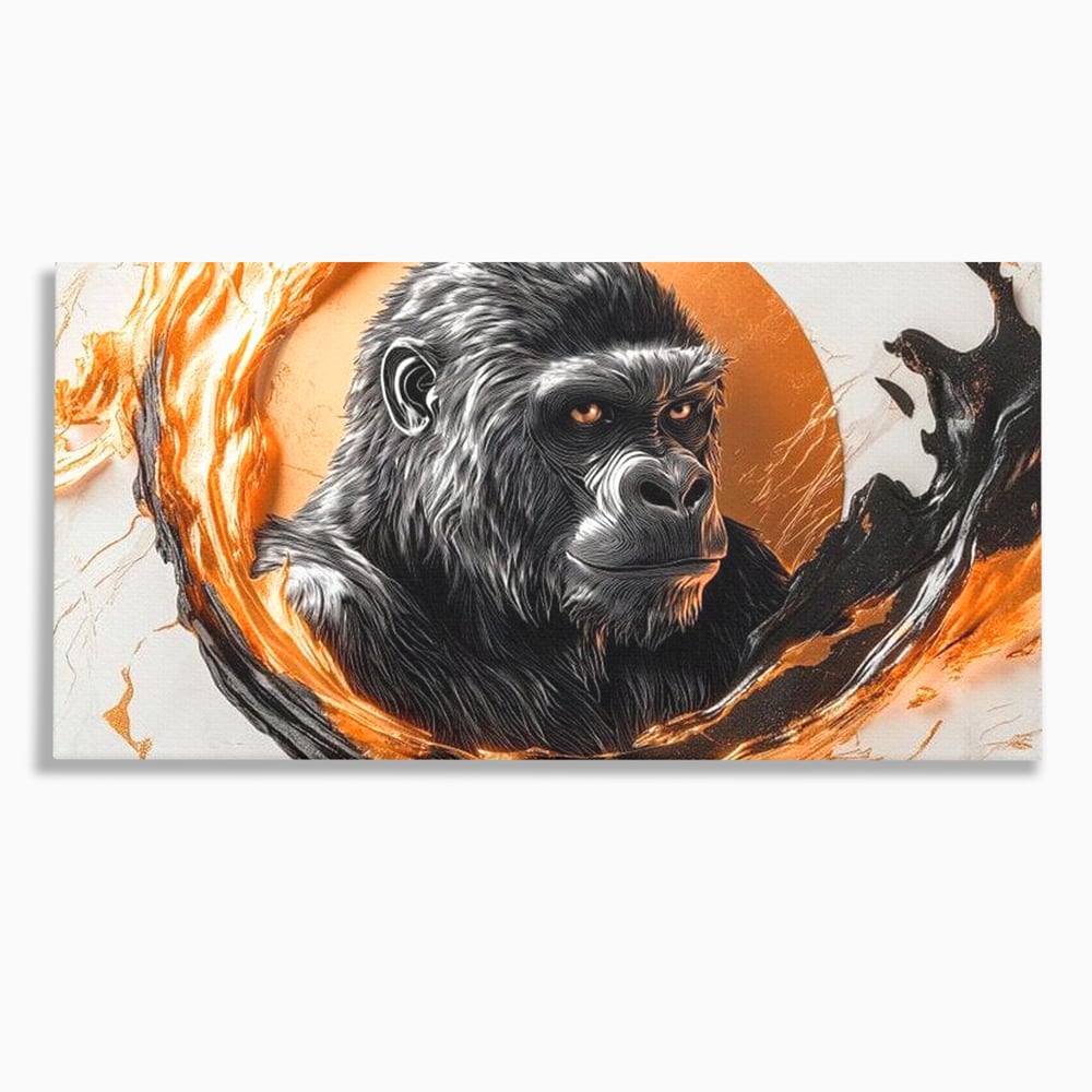 Tablou Canvas Premium, LuxCanva® M1333, Cercul de Foc, Gorila, Forta, Energie, Arta Abstracta, Simbol, Animal, Epic, Viziune, Valuri, Modern, Birou, Living, Camera Copil