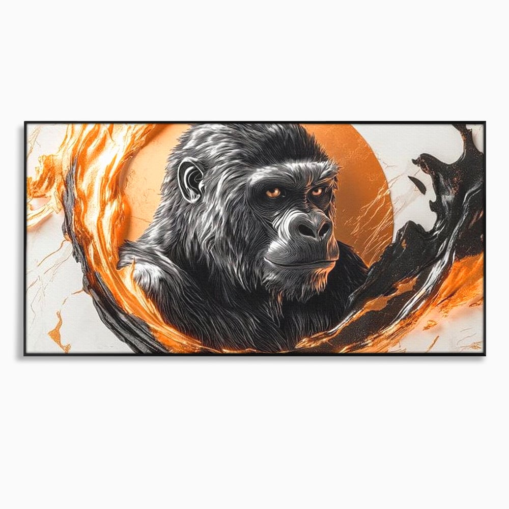 Tablou Canvas Premium, LuxCanva® M1333, Cercul de Foc, Gorila, Forta, Energie, Arta Abstracta, Simbol, Animal, Epic, Viziune, Valuri, Modern, Birou, Living, Camera Copil
