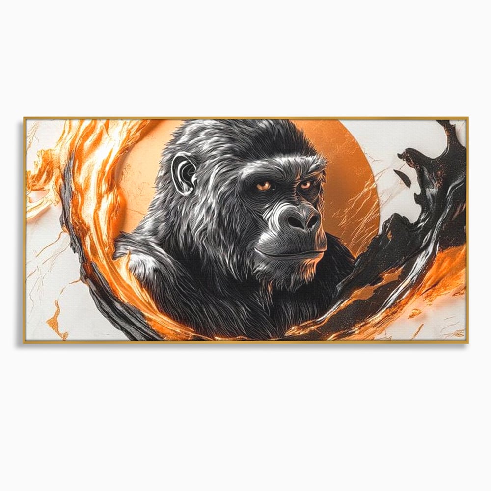 Tablou Canvas Premium, LuxCanva® M1333, Cercul de Foc, Gorila, Forta, Energie, Arta Abstracta, Simbol, Animal, Epic, Viziune, Valuri, Modern, Birou, Living, Camera Copil