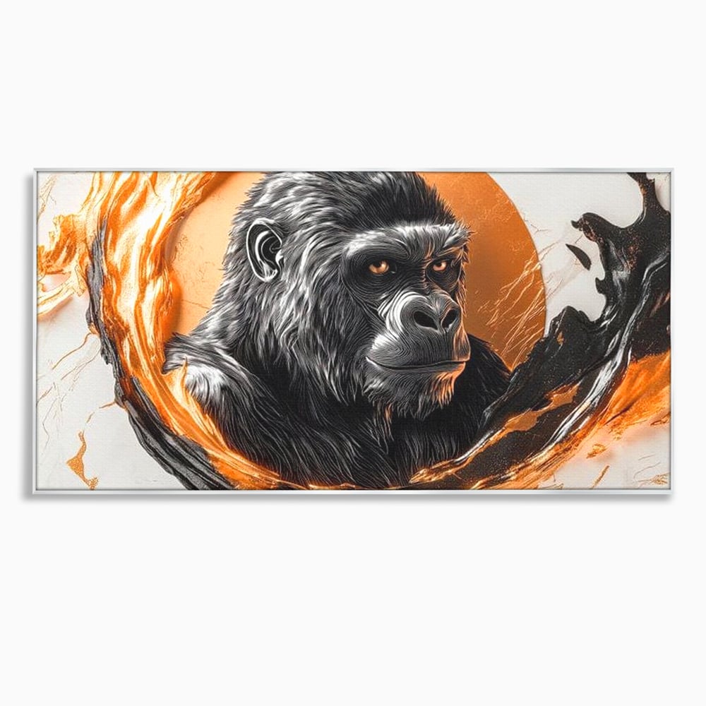 Tablou Canvas Premium, LuxCanva® M1333, Cercul de Foc, Gorila, Forta, Energie, Arta Abstracta, Simbol, Animal, Epic, Viziune, Valuri, Modern, Birou, Living, Camera Copil