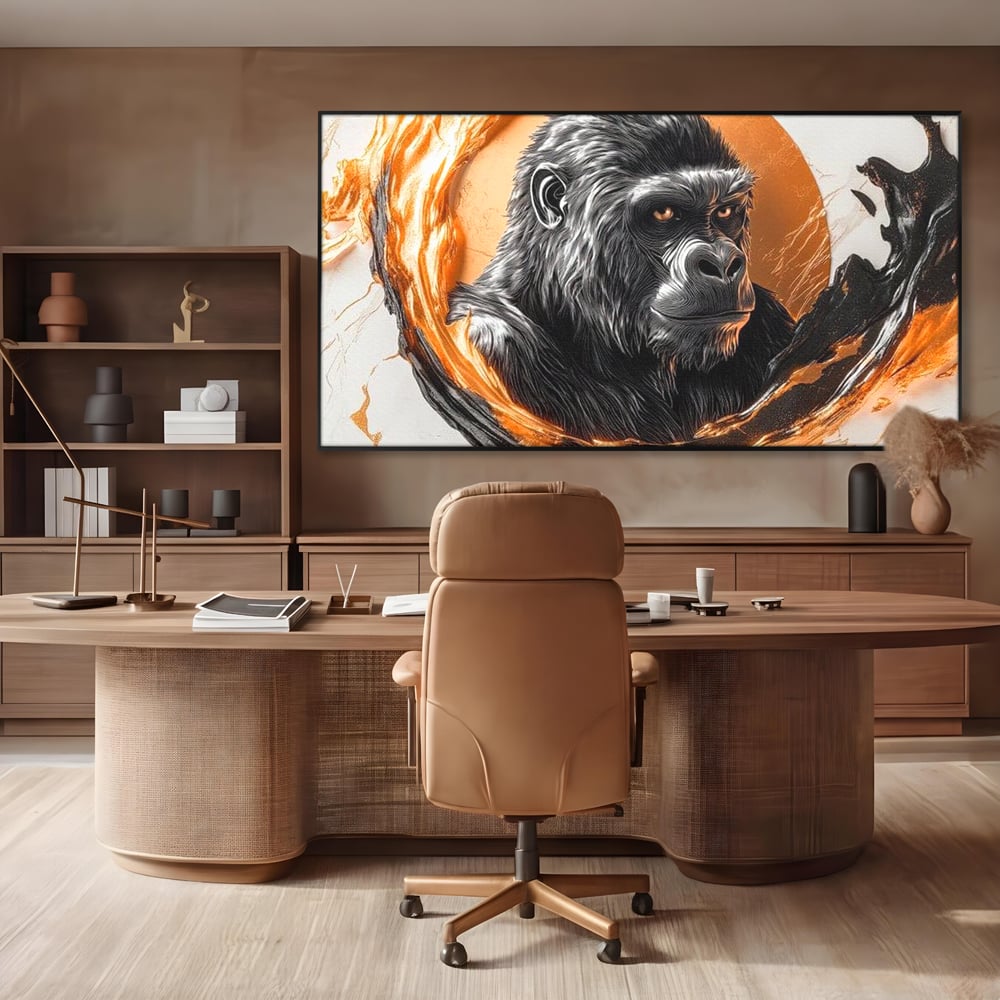 Tablou Canvas Premium, LuxCanva® M1333, Cercul de Foc, Gorila, Forta, Energie, Arta Abstracta, Simbol, Animal, Epic, Viziune, Valuri, Modern, Birou, Living, Camera Copil