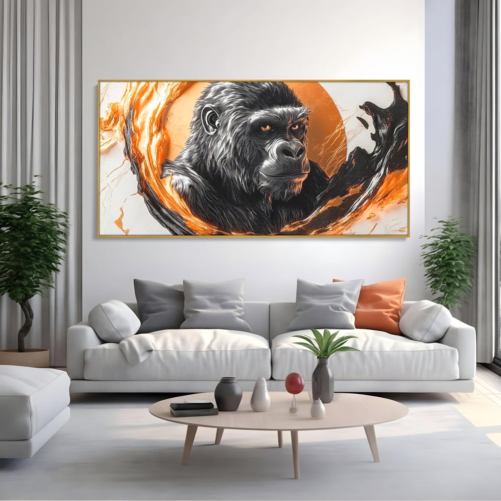 Tablou Canvas Premium, LuxCanva® M1333, Cercul de Foc, Gorila, Forta, Energie, Arta Abstracta, Simbol, Animal, Epic, Viziune, Valuri, Modern, Birou, Living, Camera Copil