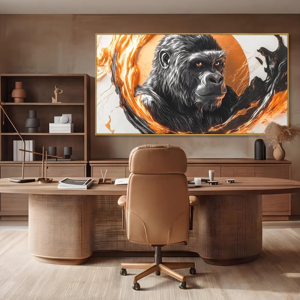 Tablou Canvas Premium, LuxCanva® M1333, Cercul de Foc, Gorila, Forta, Energie, Arta Abstracta, Simbol, Animal, Epic, Viziune, Valuri, Modern, Birou, Living, Camera Copil