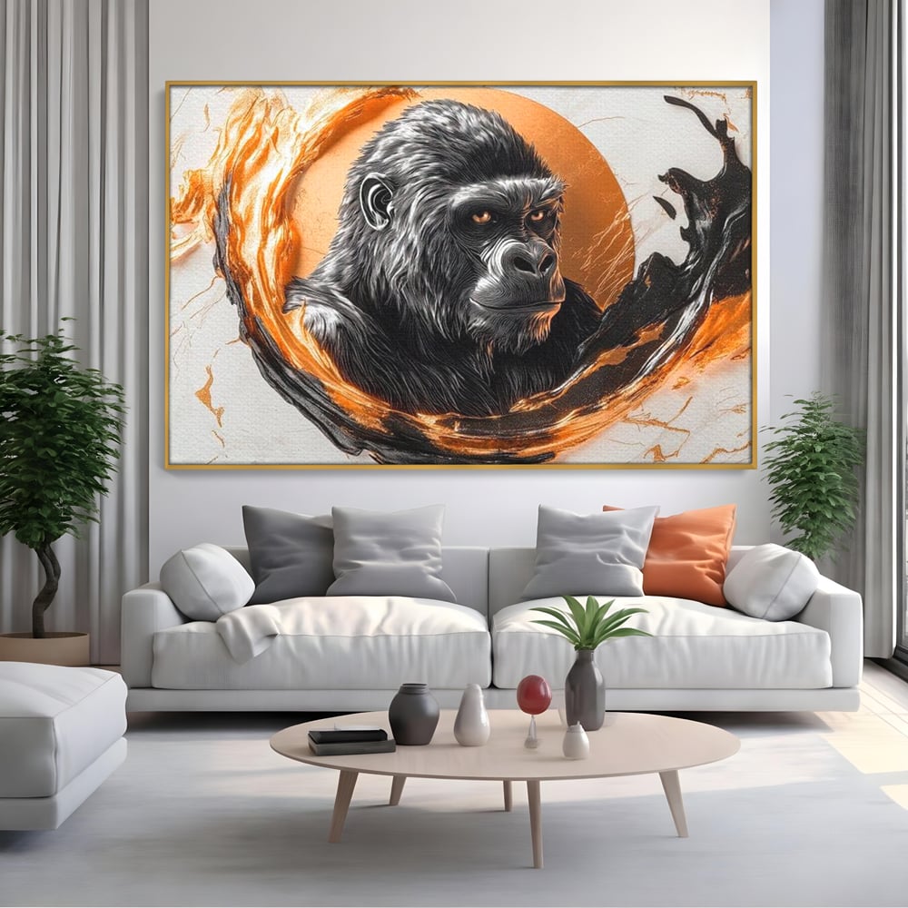Tablou Canvas Premium, LuxCanva® M1333, Cercul de Foc, Gorila, Forta, Energie, Arta Abstracta, Simbol, Animal, Epic, Viziune, Valuri, Modern, Birou, Living, Camera Copil