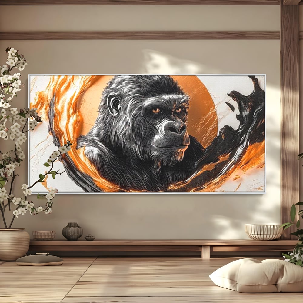 Tablou Canvas Premium, LuxCanva® M1333, Cercul de Foc, Gorila, Forta, Energie, Arta Abstracta, Simbol, Animal, Epic, Viziune, Valuri, Modern, Birou, Living, Camera Copil
