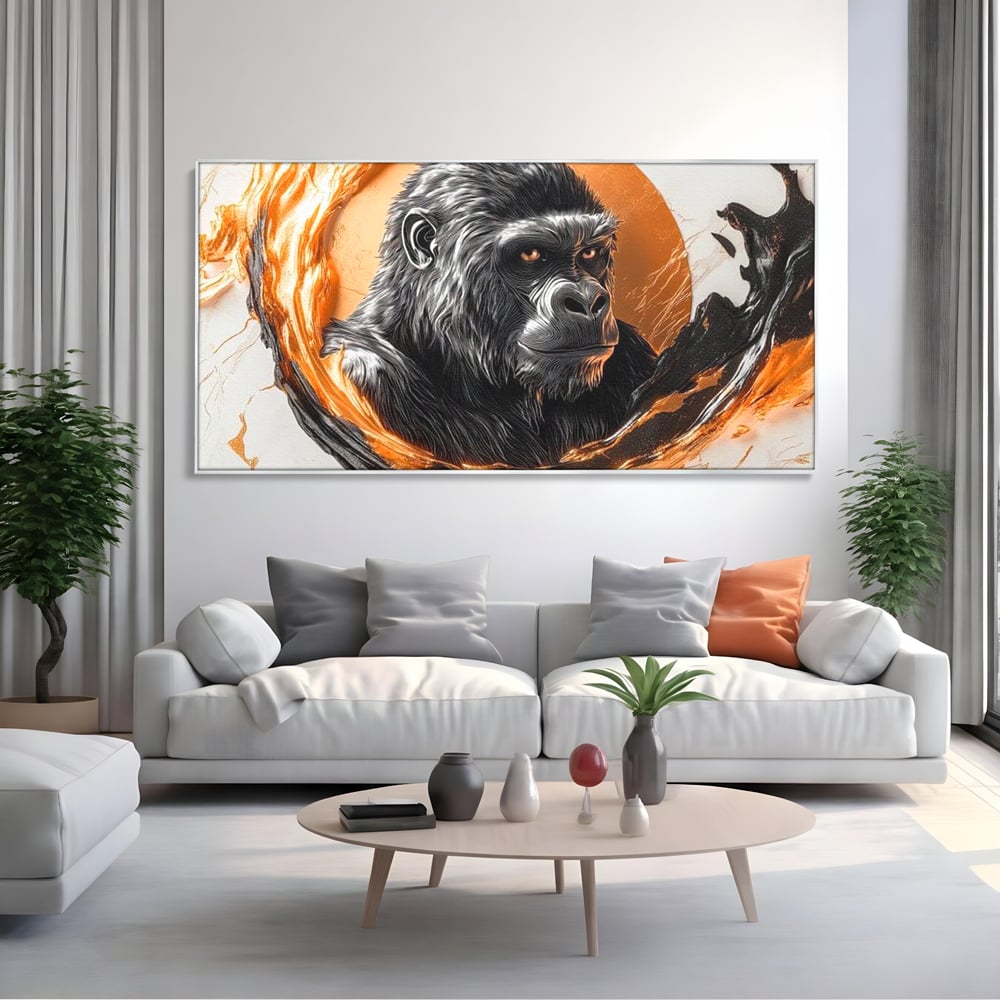 Tablou Canvas Premium, LuxCanva® M1333, Cercul de Foc, Gorila, Forta, Energie, Arta Abstracta, Simbol, Animal, Epic, Viziune, Valuri, Modern, Birou, Living, Camera Copil