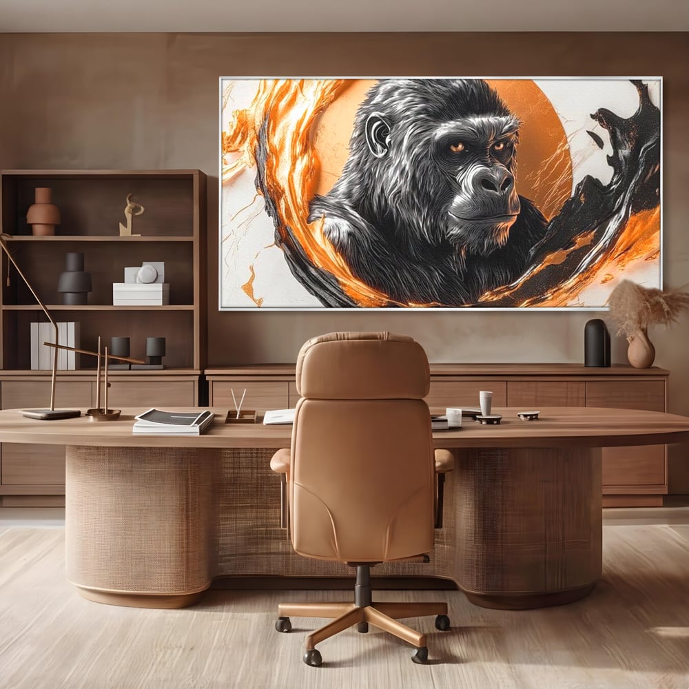 Tablou Canvas Premium, LuxCanva® M1333, Cercul de Foc, Gorila, Forta, Energie, Arta Abstracta, Simbol, Animal, Epic, Viziune, Valuri, Modern, Birou, Living, Camera Copil