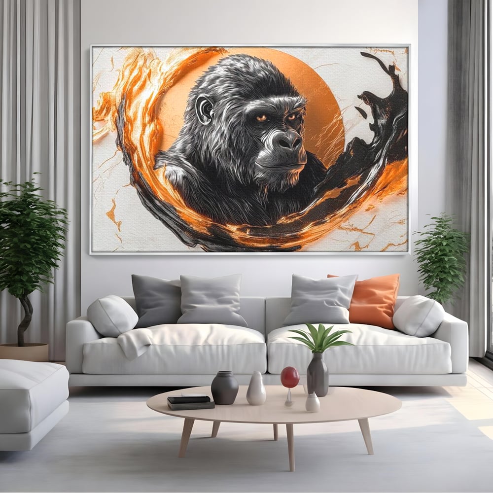 Tablou Canvas Premium, LuxCanva® M1333, Cercul de Foc, Gorila, Forta, Energie, Arta Abstracta, Simbol, Animal, Epic, Viziune, Valuri, Modern, Birou, Living, Camera Copil