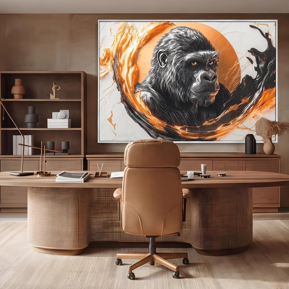 Tablou Canvas Premium, LuxCanva® M1333, Cercul de Foc, Gorila, Forta, Energie, Arta Abstracta, Simbol, Animal, Epic, Viziune, Valuri, Modern, Birou, Living, Camera Copil
